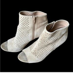 Audrey Brooke Suede Peep Toe Laser Cut Booties with 4" Heels